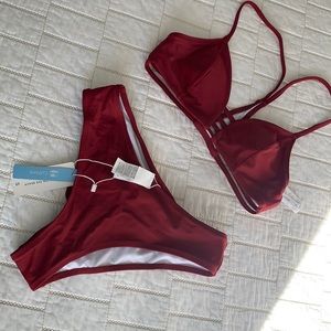 Burgundy two piece swimsuit
